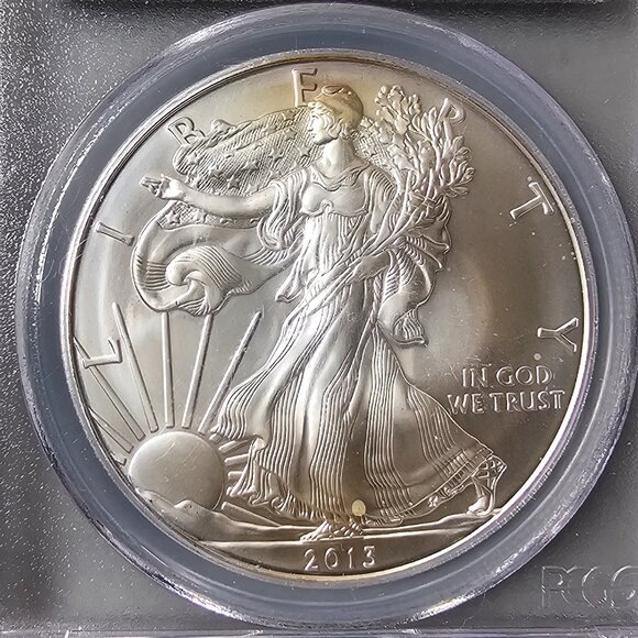 2013 $1 American Silver Eagle First Strike Graded PCGS MS69 Toning on Coin!! - Picture 2 of 4